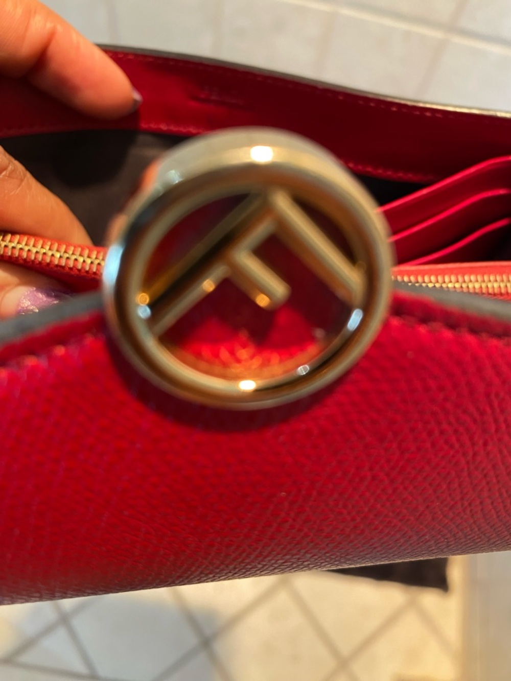 Fendi Red & Brown FF Logo Continental Envelope Zucca Monogram Wallet w/ Chain - Picture 14 of 14